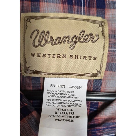 Wrangler Ranchwear Shirt Men XL Pearl Snap Plaid Western Cowboy Roping Rodeo NEW - Picture 6 of 7